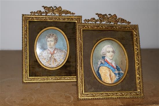 Laure Levy (1866-1954) Miniatures of noblemen, 3.75 x 3in.